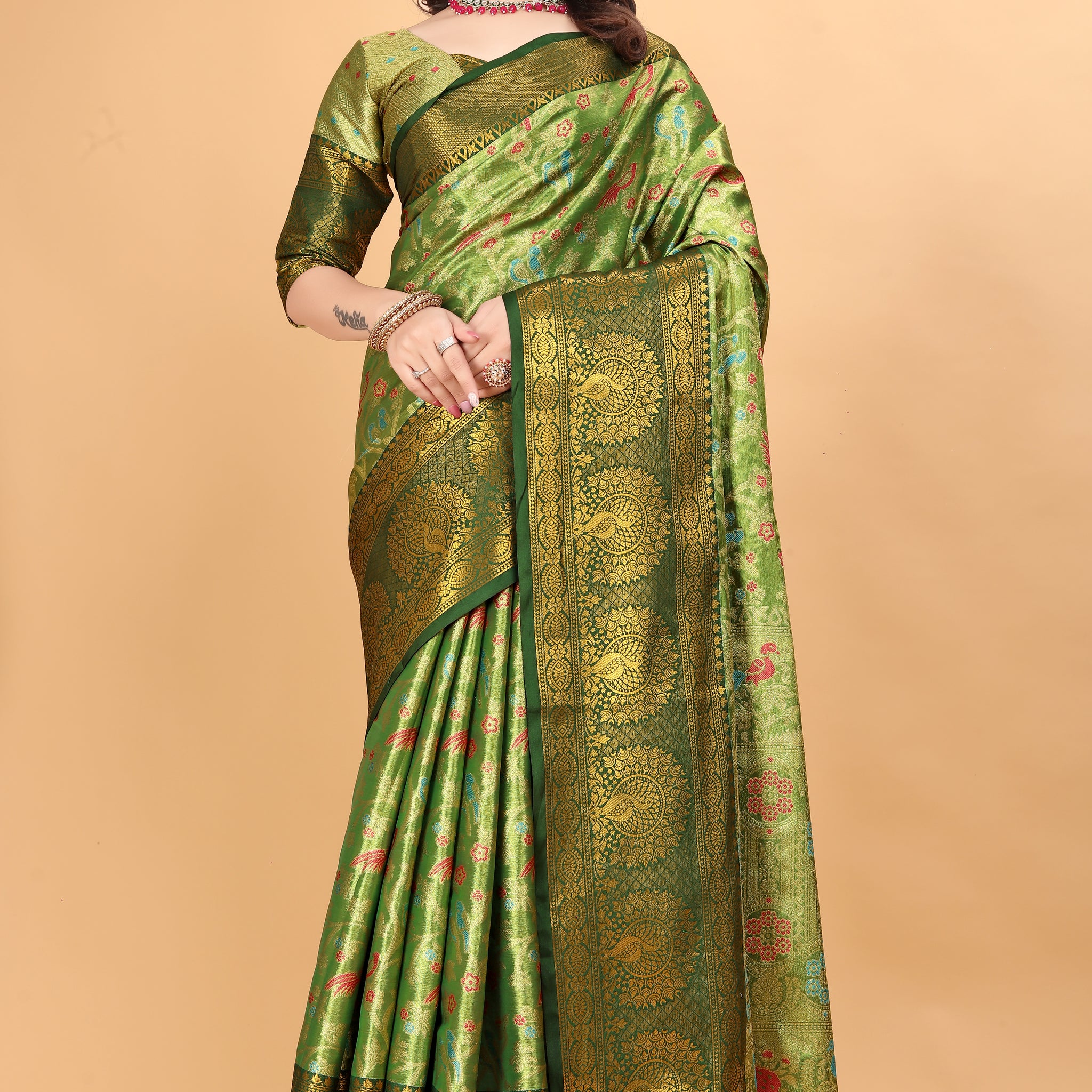 Siya Gorgeous Green Minakari Kanjivaram Silk Saree