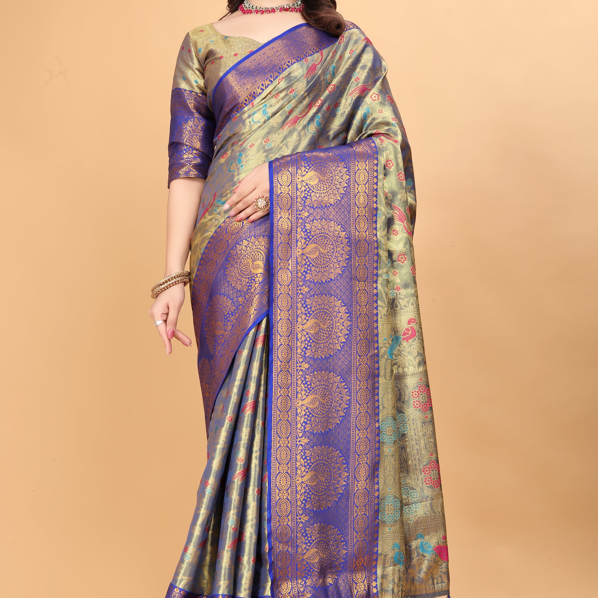 Siya Gorgeous Royal Blue Minakari Kanjivaram Silk Saree