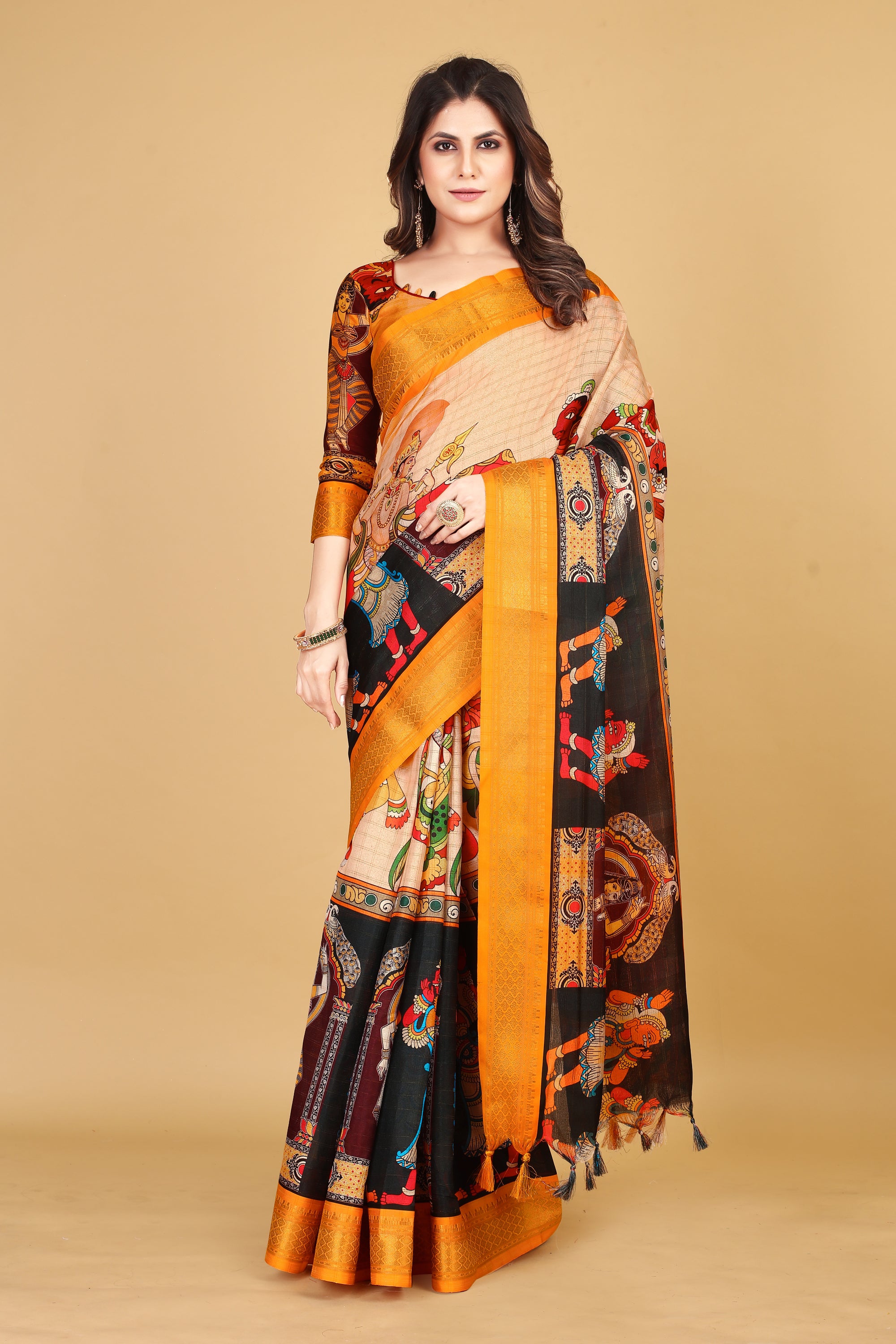 Soft Dola Silk Kalamkari Printed Sarees. - VASTRANZO