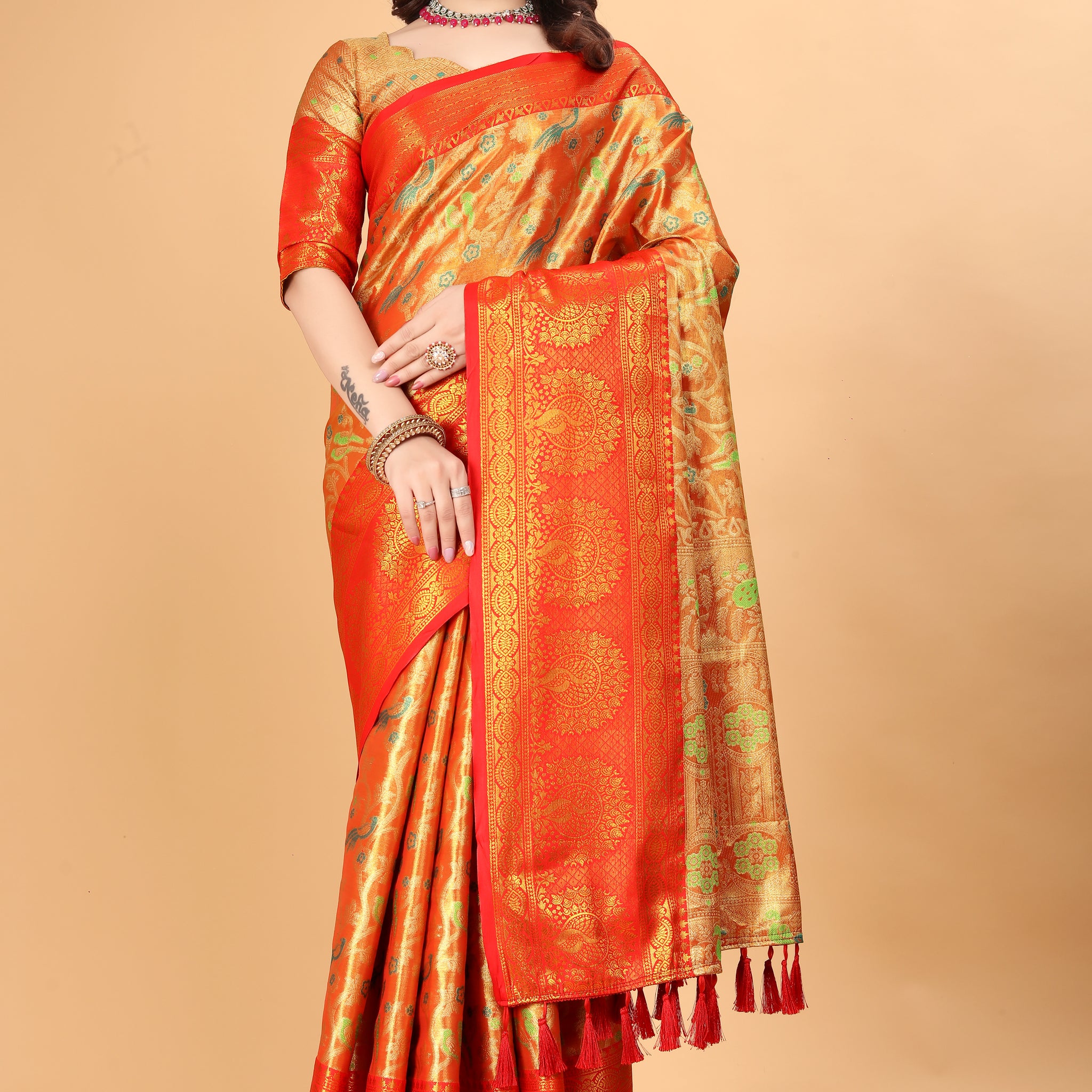 Siya Gorgeous Red Minakari Kanjivaram Silk Saree