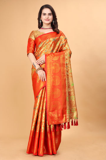 Siya Gorgeous Red Minakari Kanjivaram Silk Saree