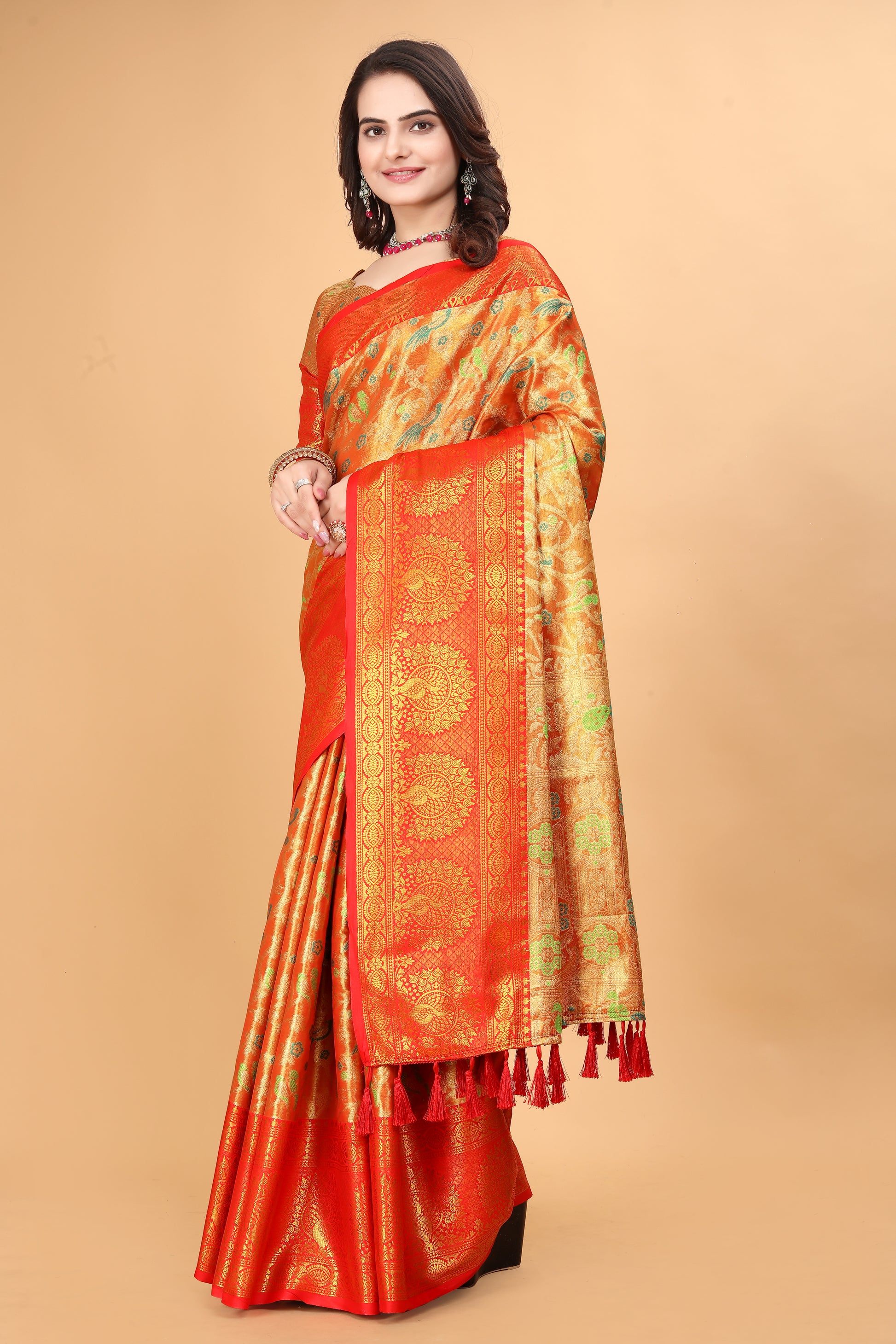 Siya Gorgeous Red Minakari Kanjivaram Silk Saree