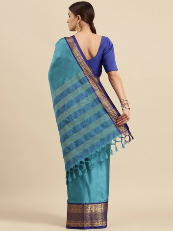 Vani Sky Blue Kanjivaram Pure Cotton Silk Saree