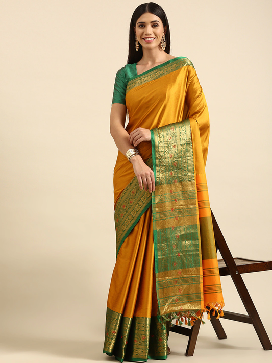 Priti Gold Green Soft Cotton Silk Saree