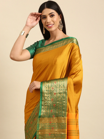 Priti Gold Green Soft Cotton Silk Saree