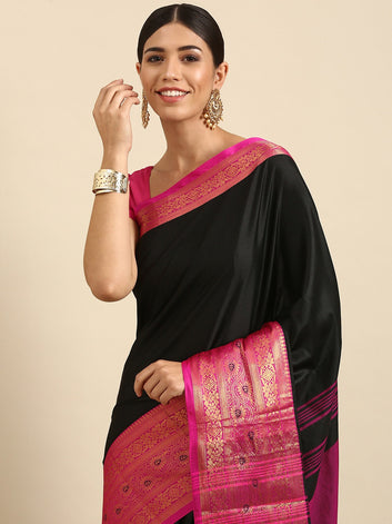 Priti Navy Blue Pink Soft Cotton Silk Saree