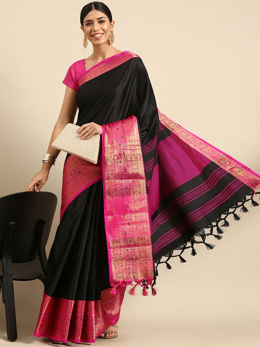 Priti Navy Blue Pink Soft Cotton Silk Saree