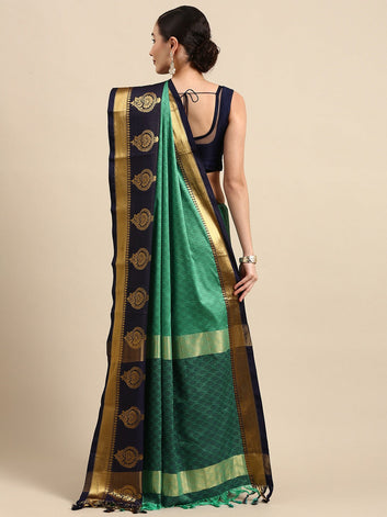 Tamanna Rama Navy Blue Woven Dharmavaram Cotton Silk Saree.