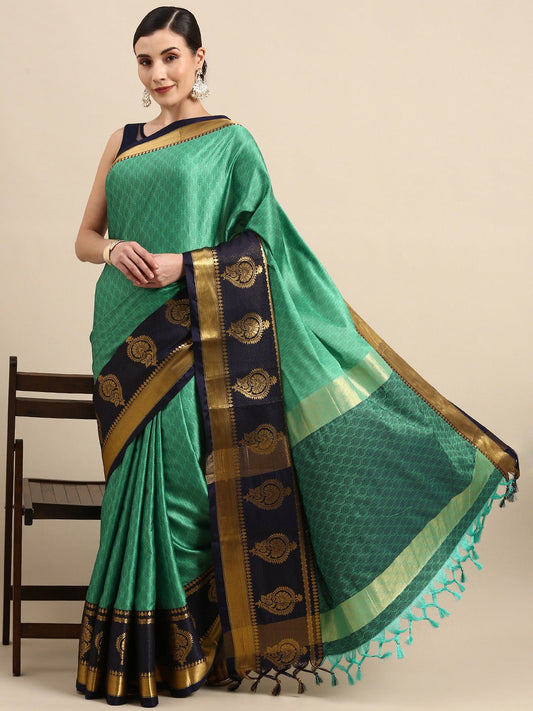 Tamanna Rama Navy Blue Woven Dharmavaram Cotton Silk Saree.