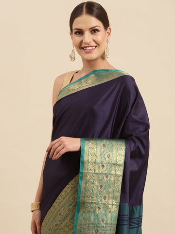 Priti Navy Blue Rama Soft Cotton Silk Saree