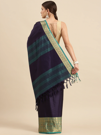 Priti Navy Blue Rama Soft Cotton Silk Saree