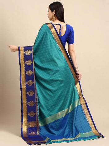 Tamanna Sky Royal Blue Woven Dharmavaram Cotton Silk Saree.