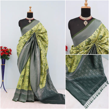 Vastrame Zari Woven Kanjivaram Style Art Silk Saree With Blouse Piece